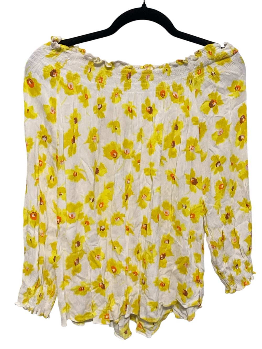 Melloday Floral Off-the-Shoulder Peasant Blouse XL White Yellow Rayon Boho A26 - Picture 2 of 5